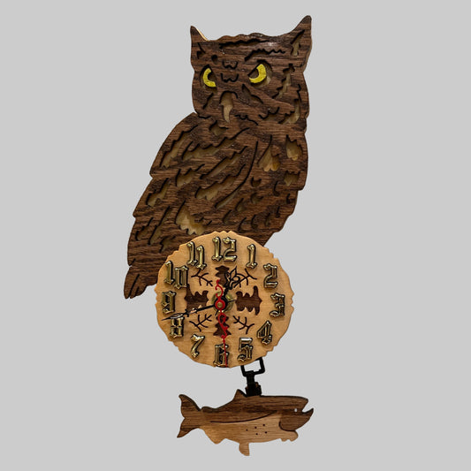 Owl pendulum clock, made in Alaska