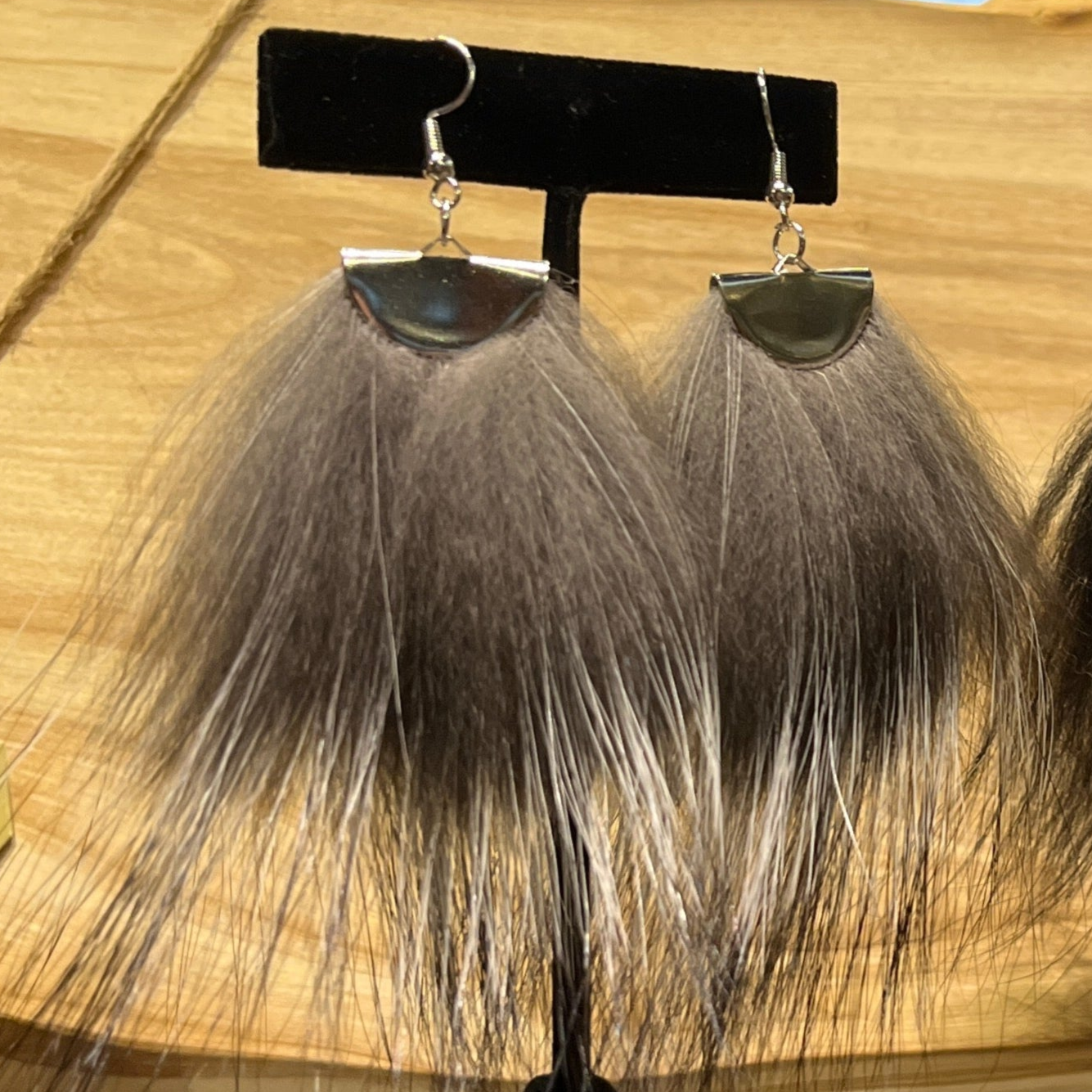 Fox Fur Earrings by Gold Standard Furs. Silver fox and Black Fox
