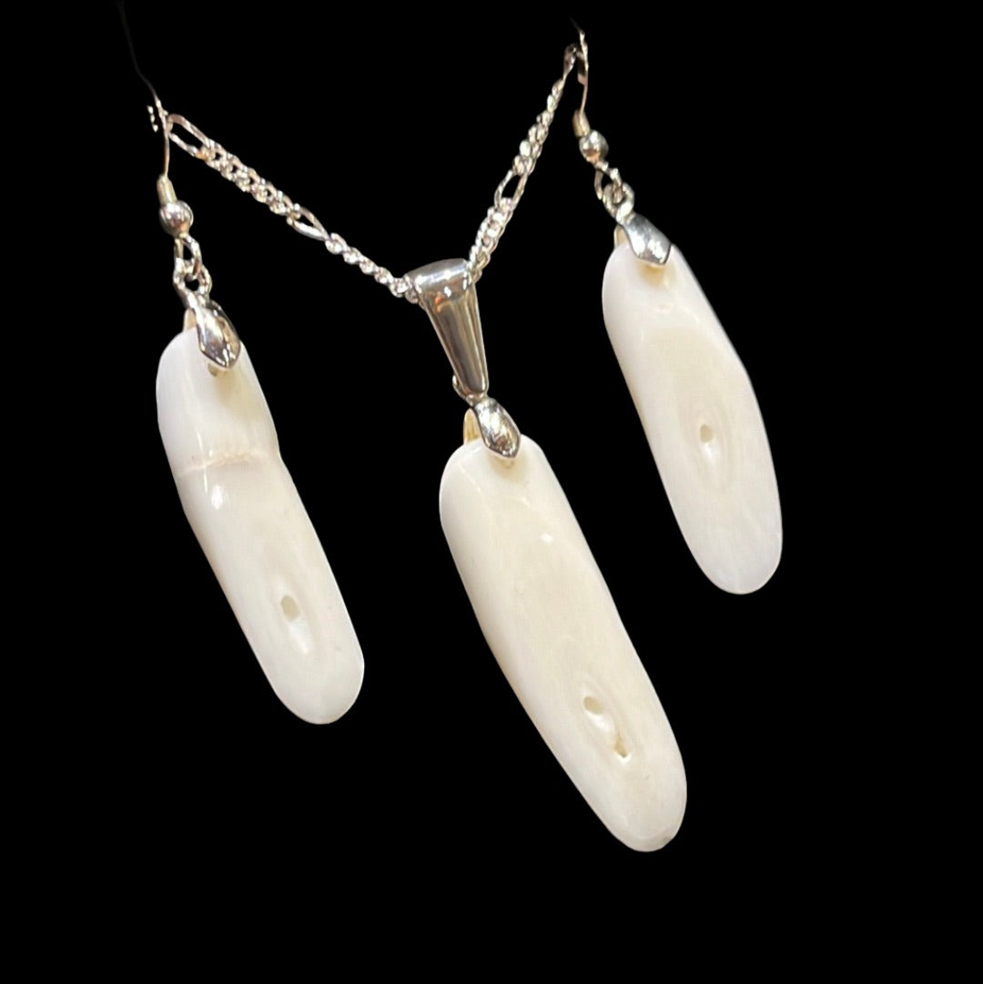 Alaskan Coral Earring & Pendant Set (High Polish White)
