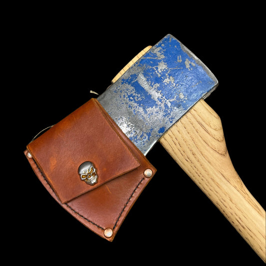 Hults Bruk (3 ½ pound) vintage axe. Restored vintage Swedish-made Hults Bruk axe with new custom hickory handle and leather sheath.