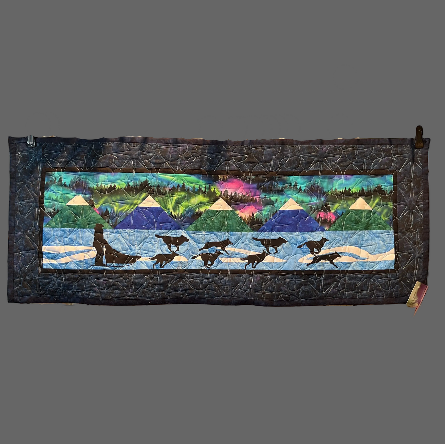 Quilted Table Runner with Musher and sled dogs