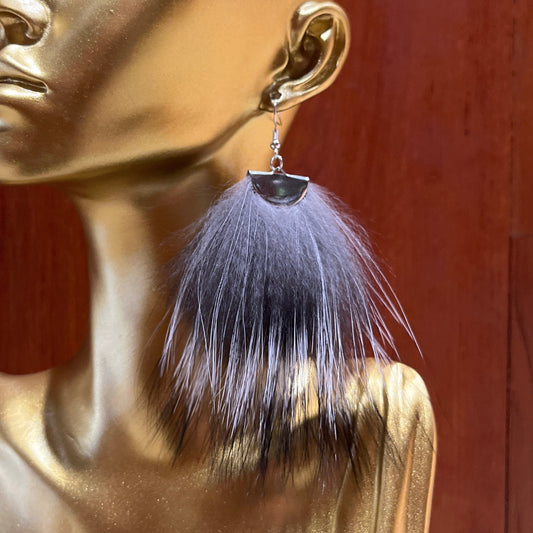 Silver fox fur earrings by Gold Standard Furs. Made in Alaska