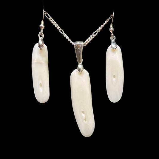 Alaskan Coral Earring & Pendant Set (High Polish White)