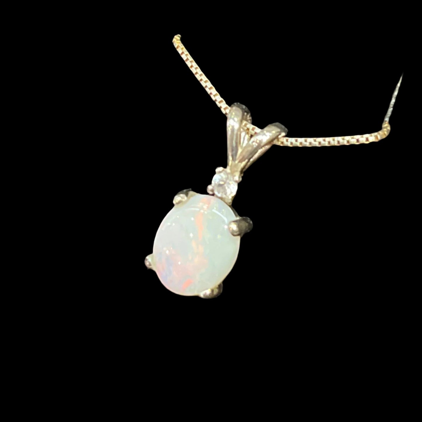 Australian White Opal Pendant Sapphire Accent