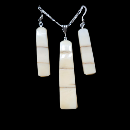 Walrus Ivory Necklace and Earring Set in Sterling Silver (long rectangle)