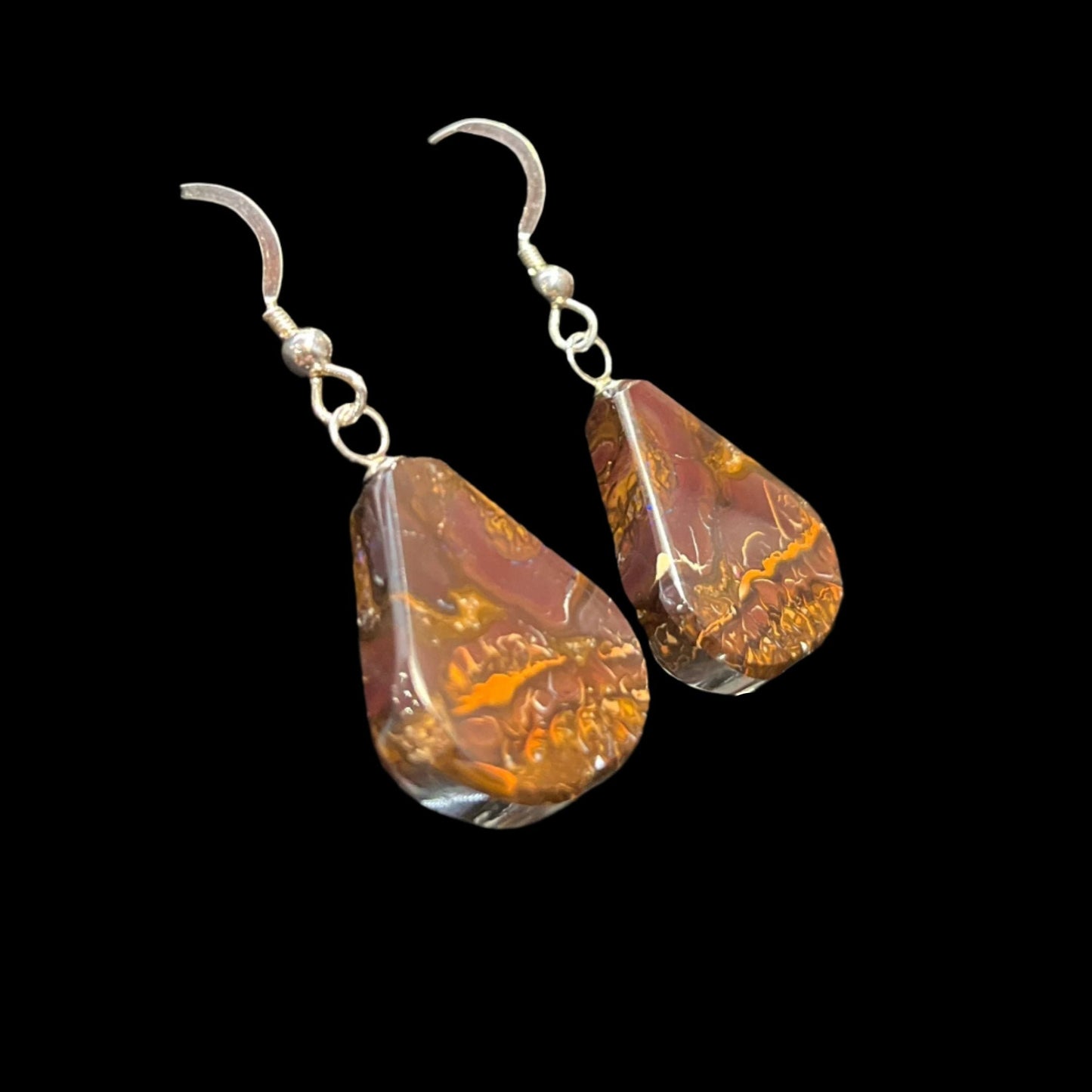 Australian Boulder Opal Earrings (Modified Pear)