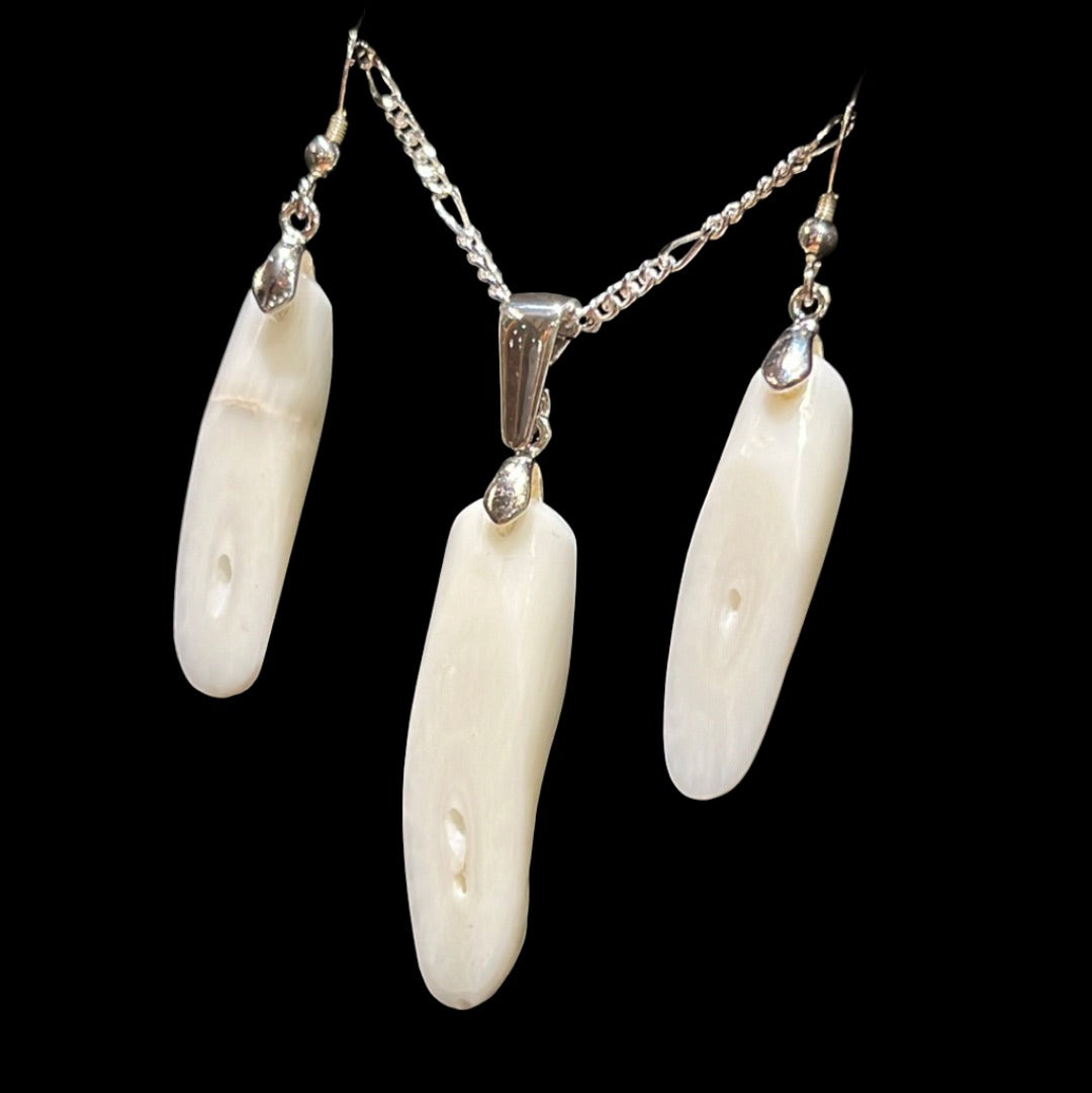 Alaskan Coral Earring & Pendant Set (High Polish White)