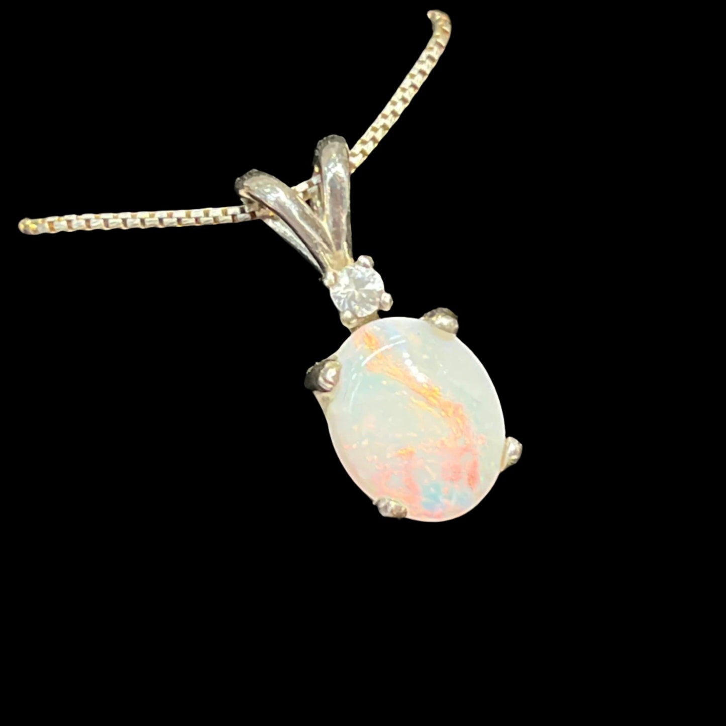 Australian White Opal Pendant Sapphire Accent