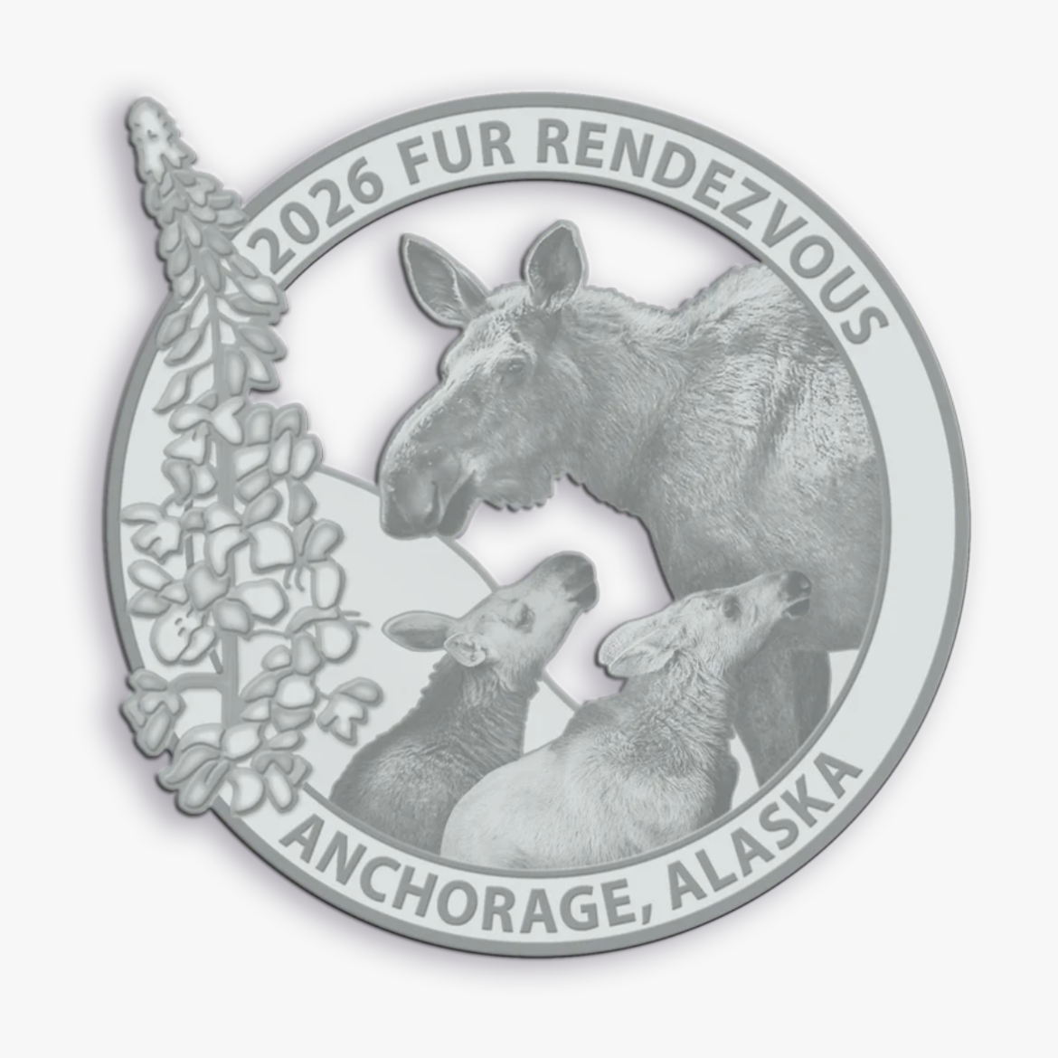 2026 Fur Rondy Pewter Collector Pin with moose-themed design