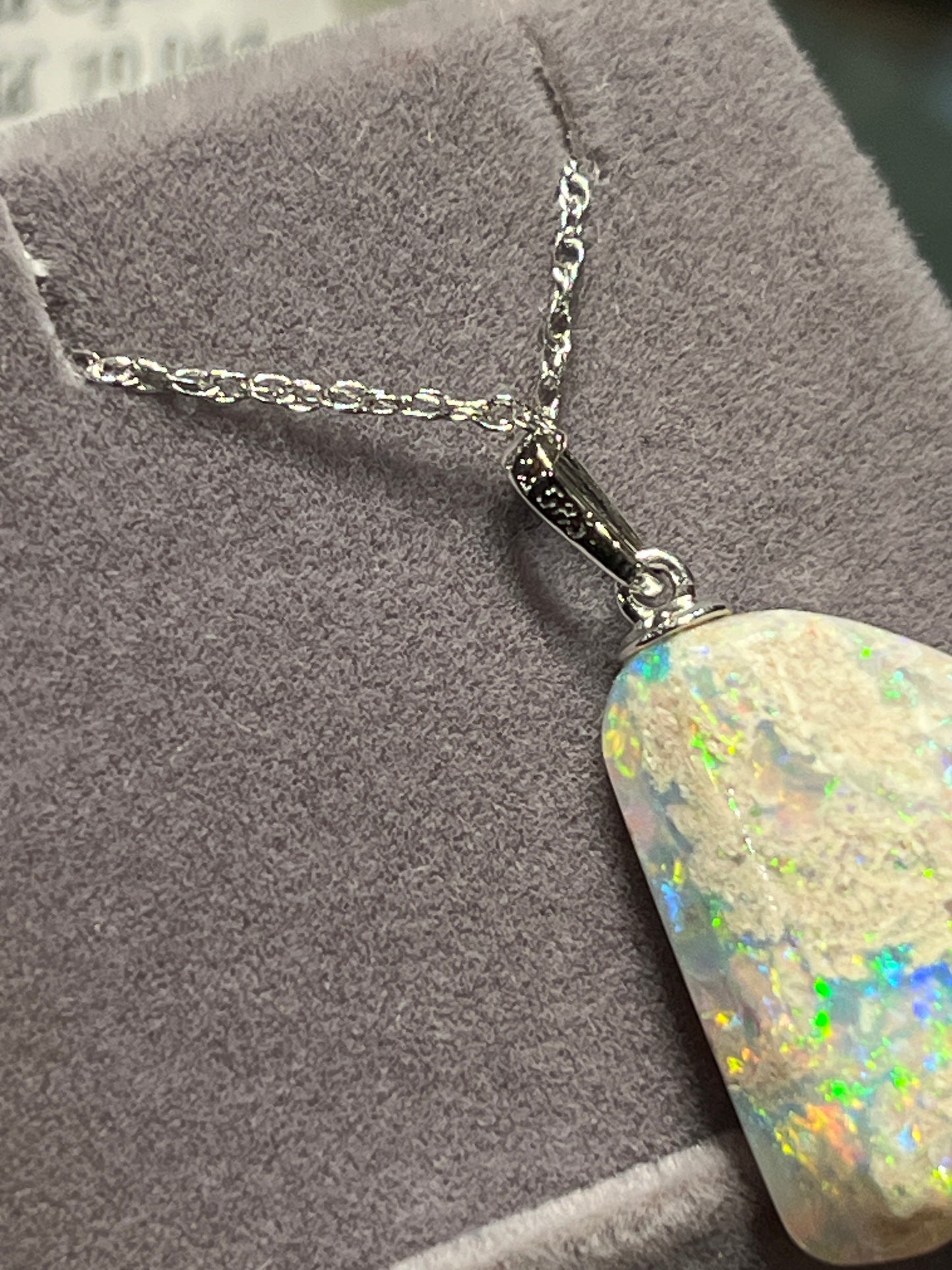 Australian White Opal Pendant in 14kt White Gold (10.04 ct)