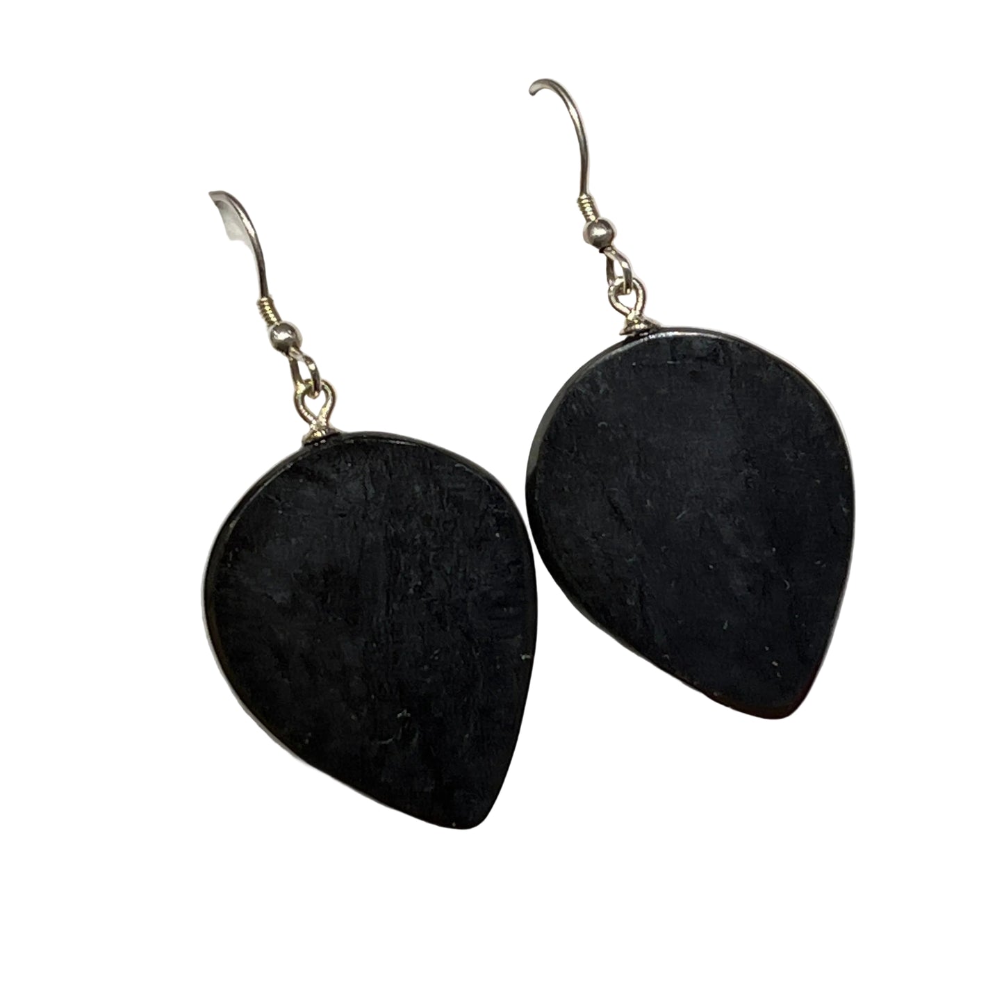 Black jade reverse teardrop-shaped guitar pic earrings