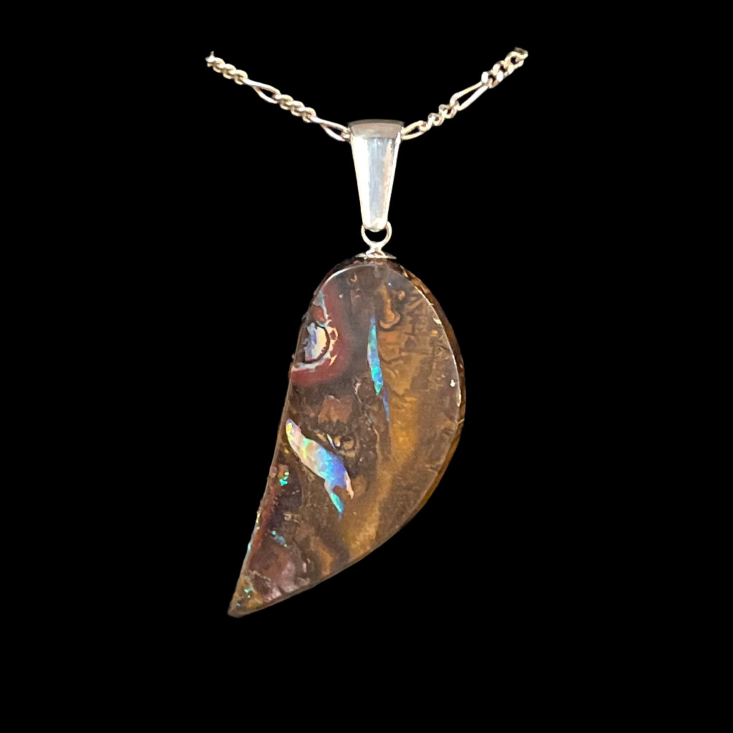 Australian Boulder Opal Pendant (Half-heart)