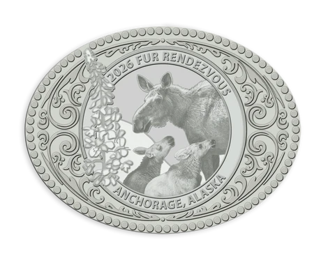 2026 Fur Rendezvous Pewter Belt Buckle.
