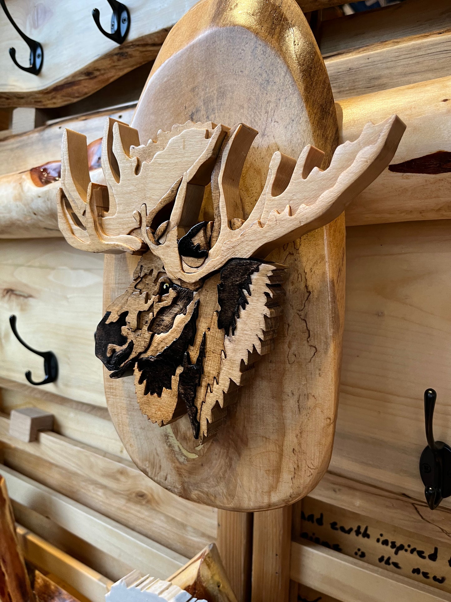 Diamond Willow Coat Racks with Intarsia Animals