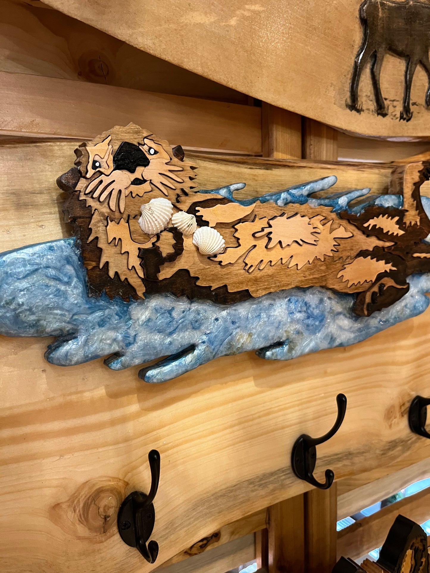 Diamond Willow Coat Racks with Intarsia Animals