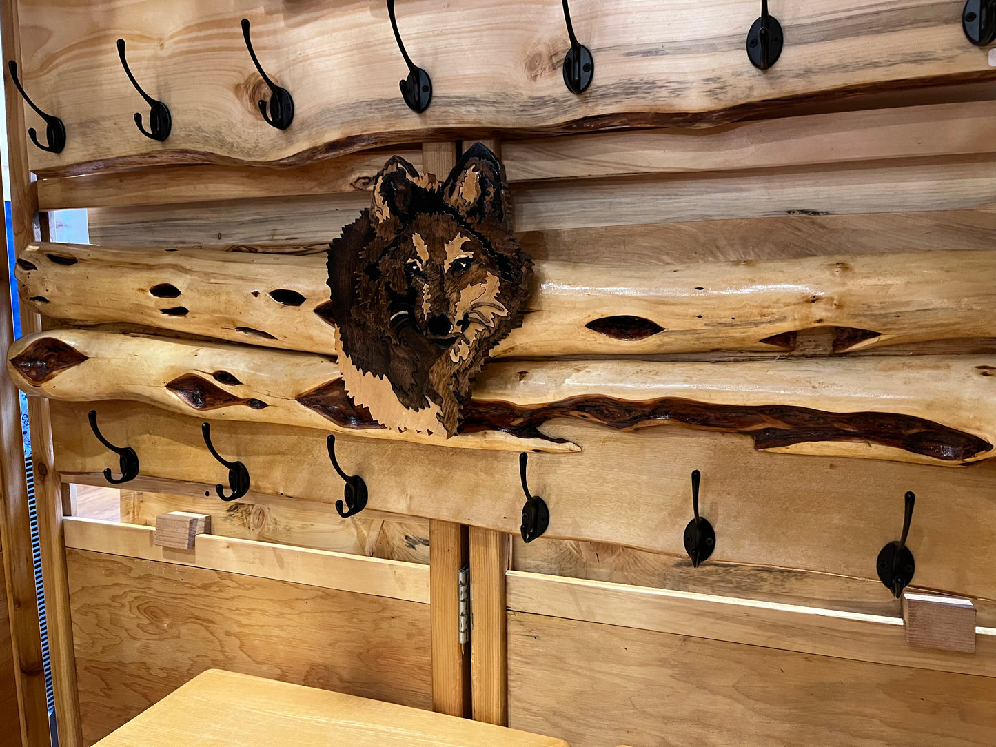Diamond Willow Coat Racks with Intarsia Animals