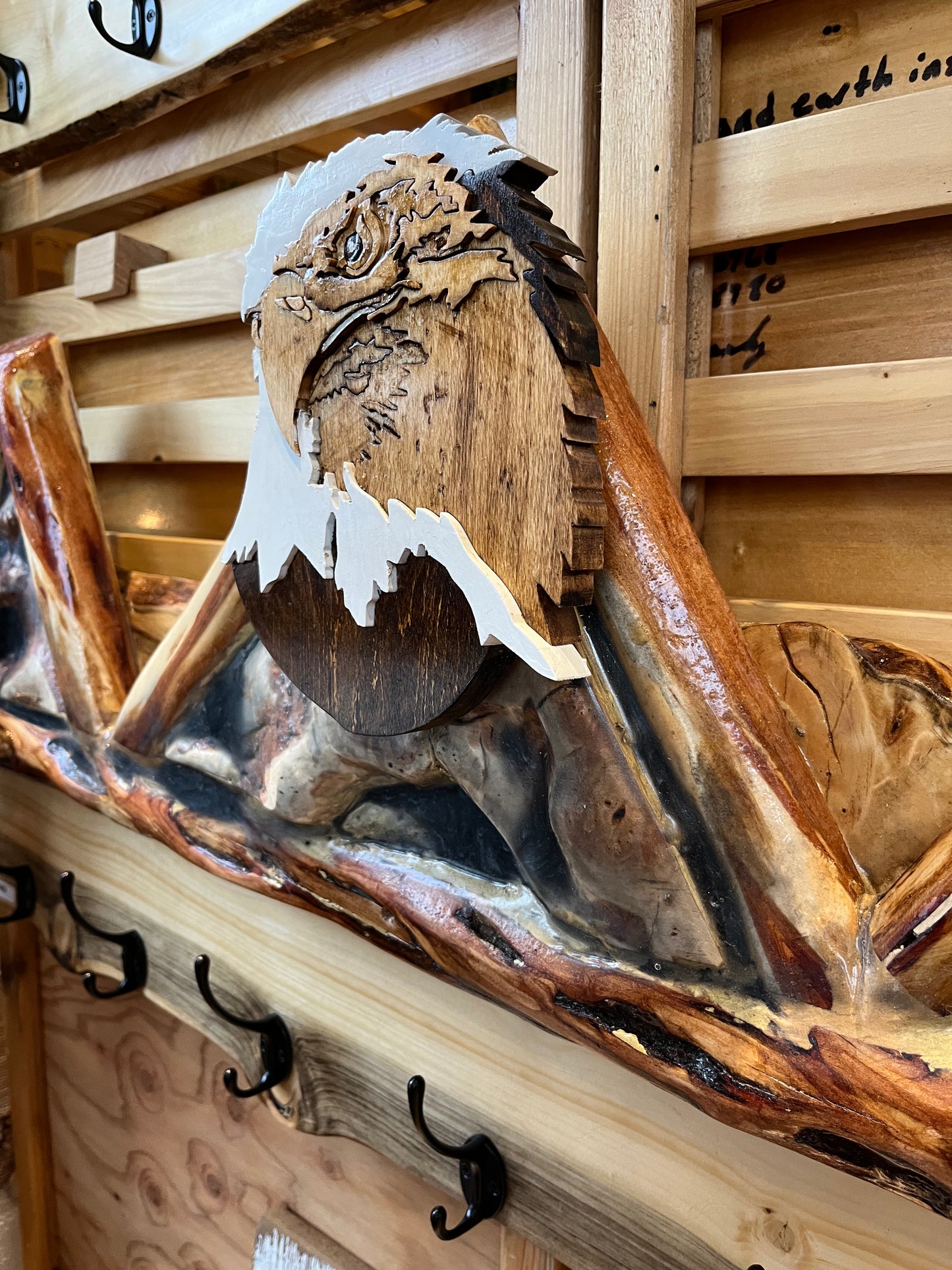 Diamond Willow Coat Racks with Intarsia Animals