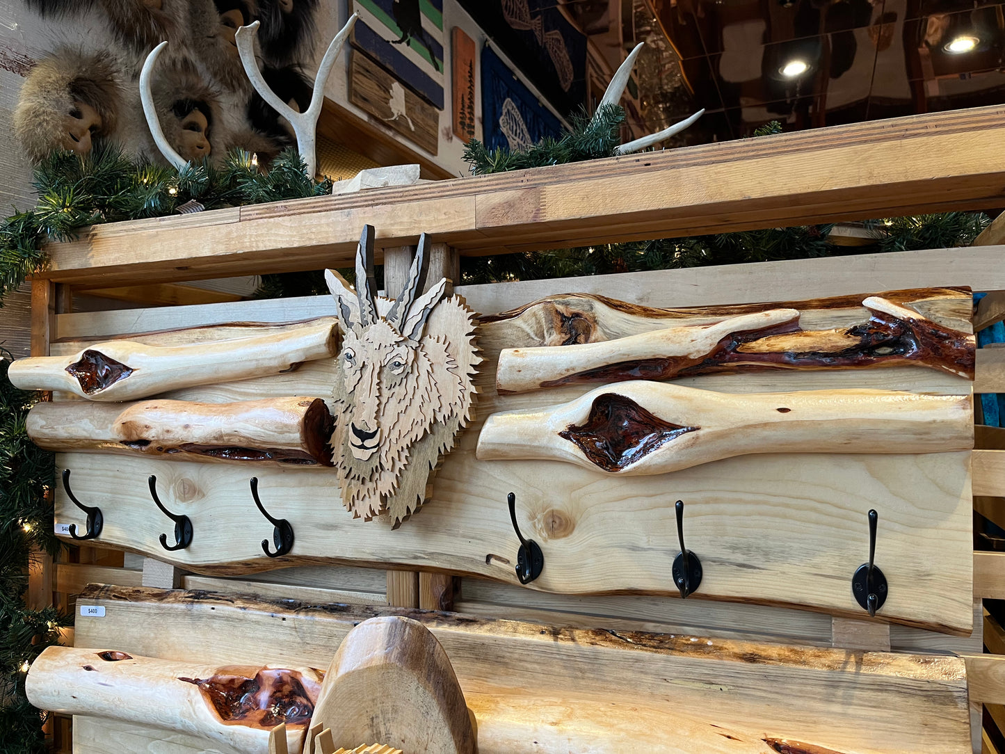 Diamond Willow Coat Racks with Intarsia Animals