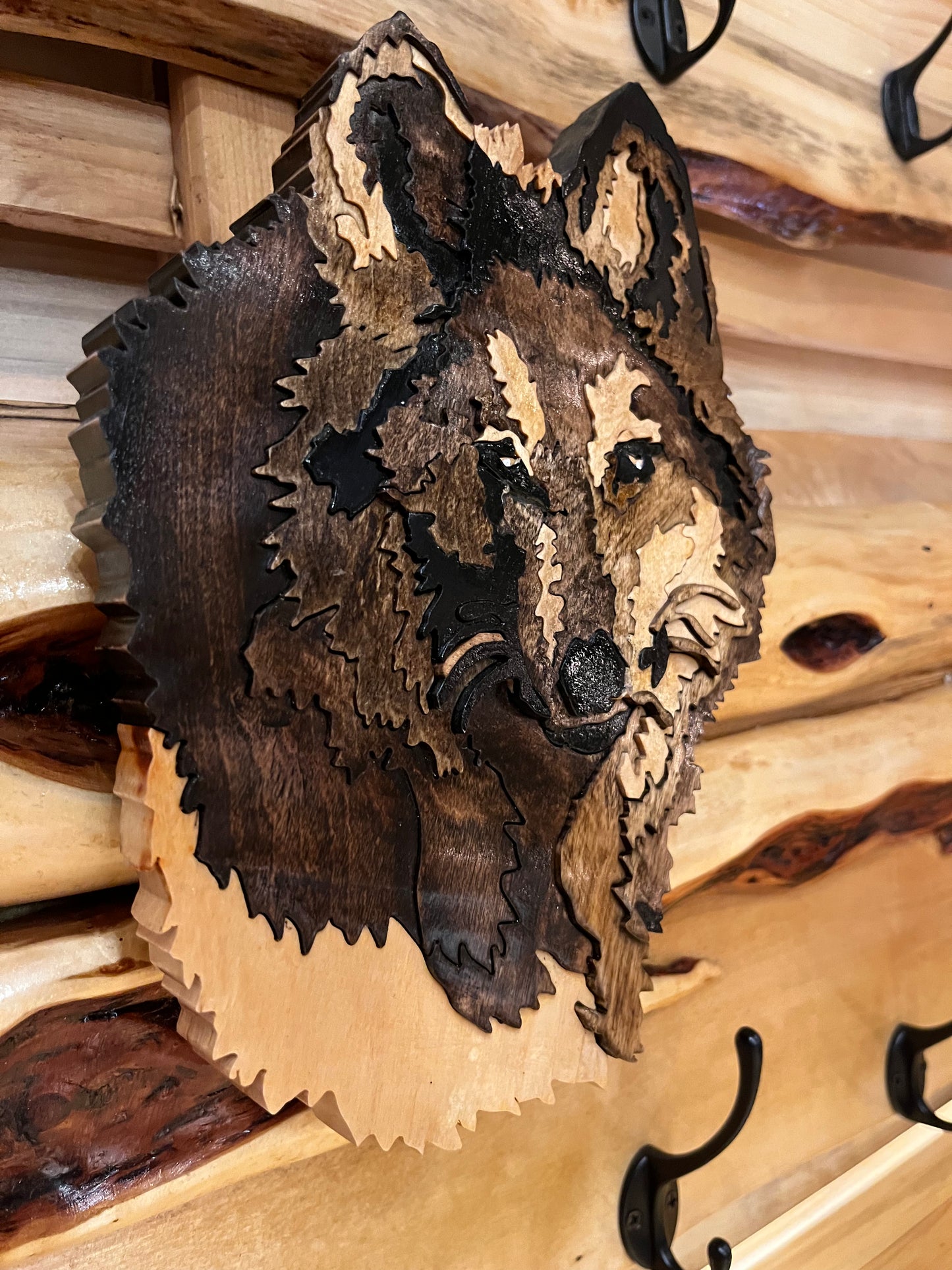 Diamond Willow Coat Racks with Intarsia Animals