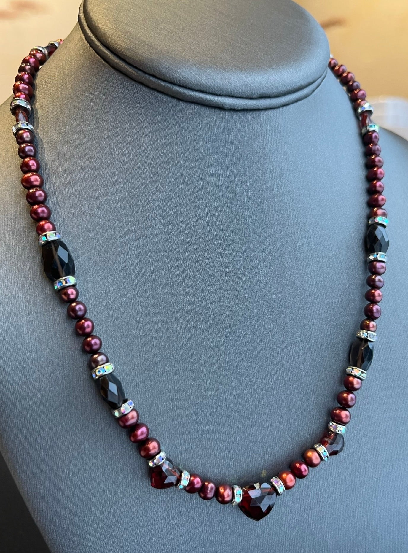 Fancy Garnet and C-grade Pearl Necklace, Arctic Fire Designs