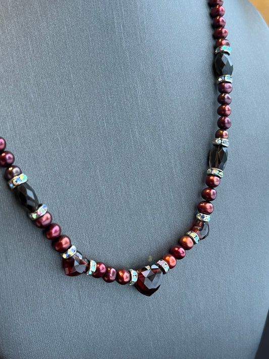 Fancy Garnet and C-grade Pearl Necklace, Arctic Fire Designs