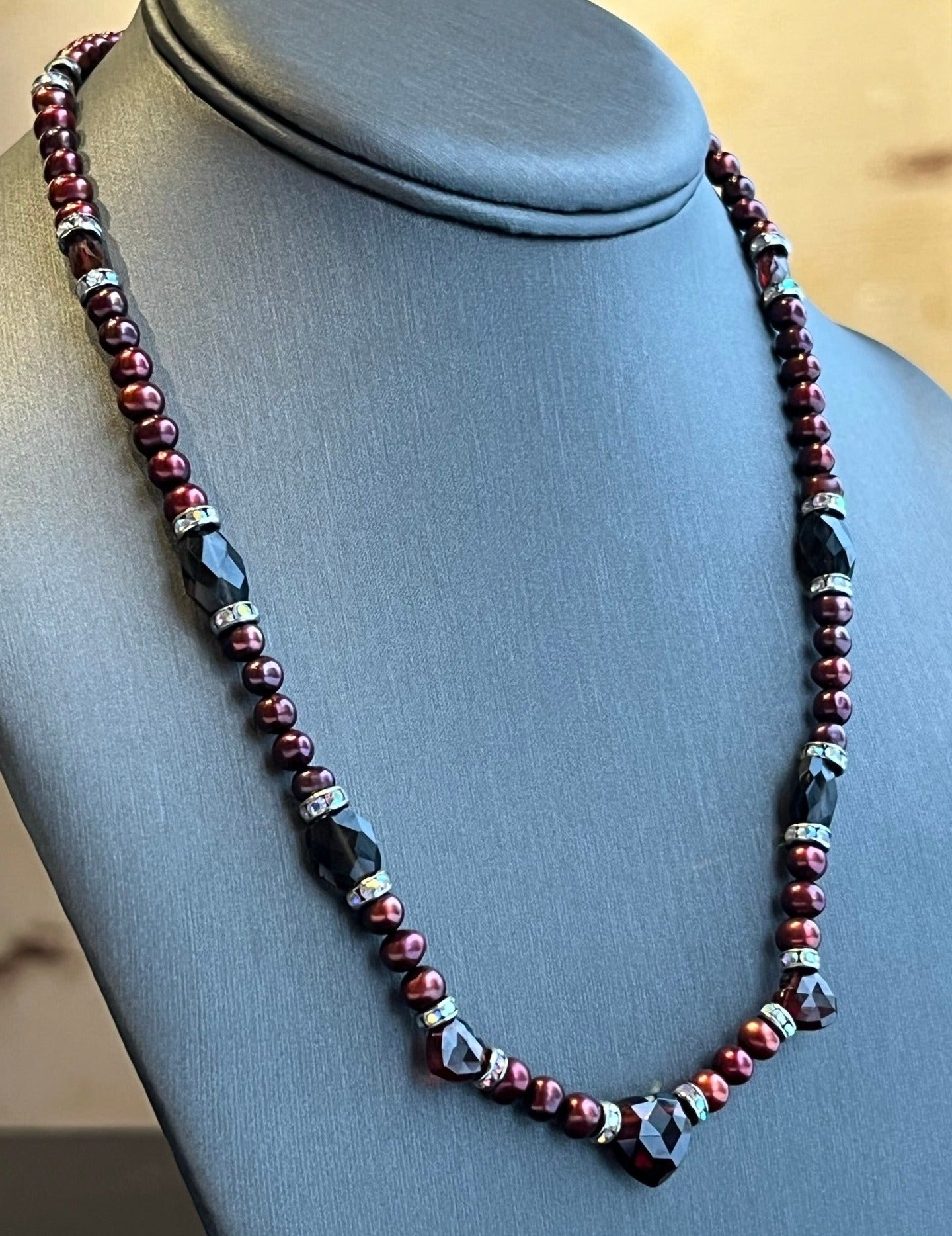Fancy Garnet and C-grade Pearl Necklace, Arctic Fire Designs