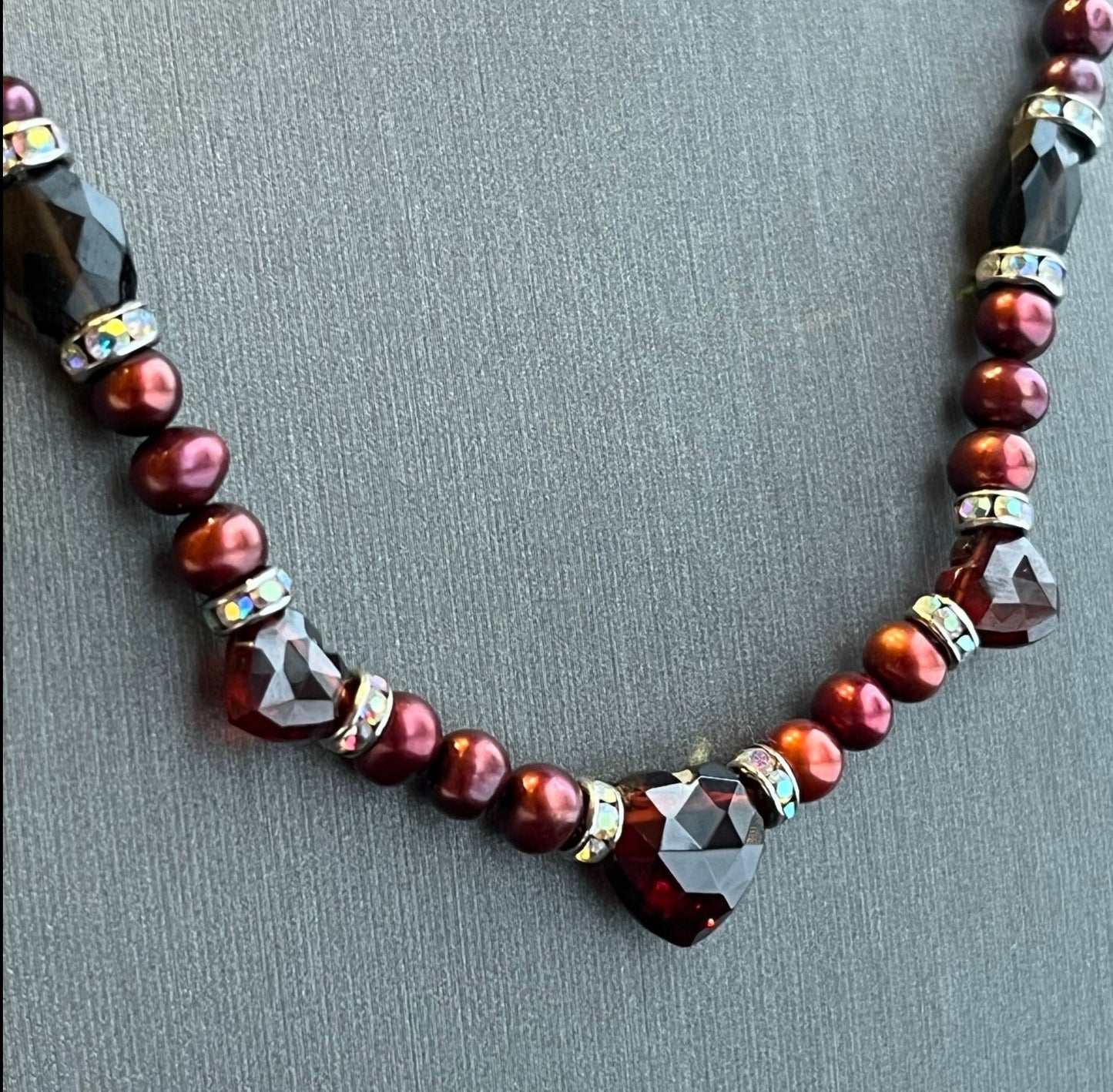 Fancy Garnet and C-grade Pearl Necklace, Arctic Fire Designs