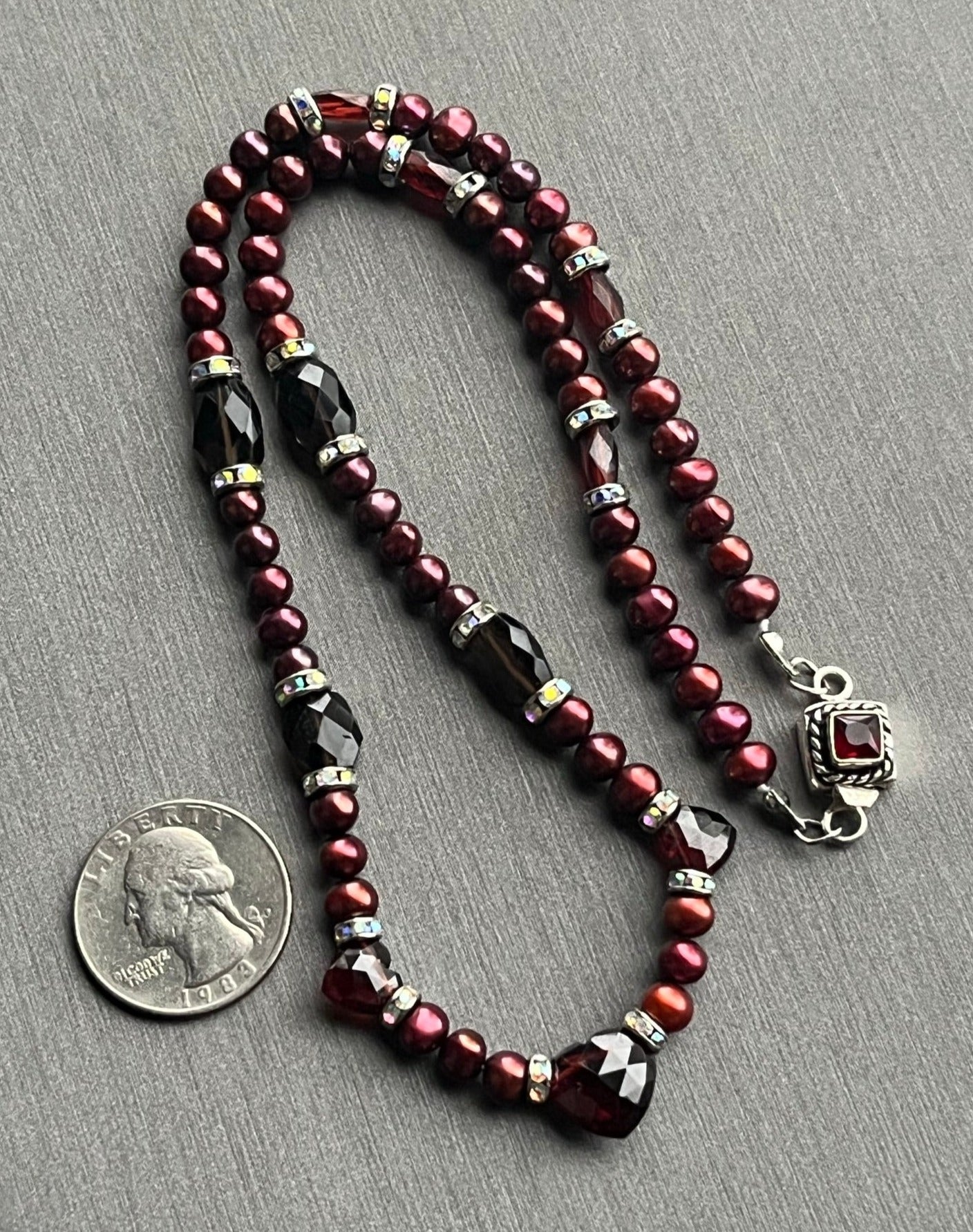 Fancy Garnet and C-grade Pearl Necklace, Arctic Fire Designs