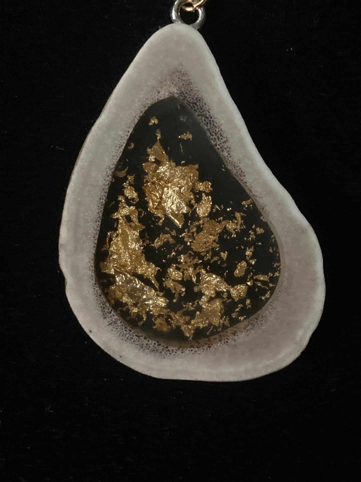 Caribou antler ring pendant necklace with gold flakes