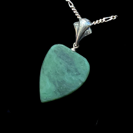 Alaskan Green Jade guitar pic pendant in sterling silver