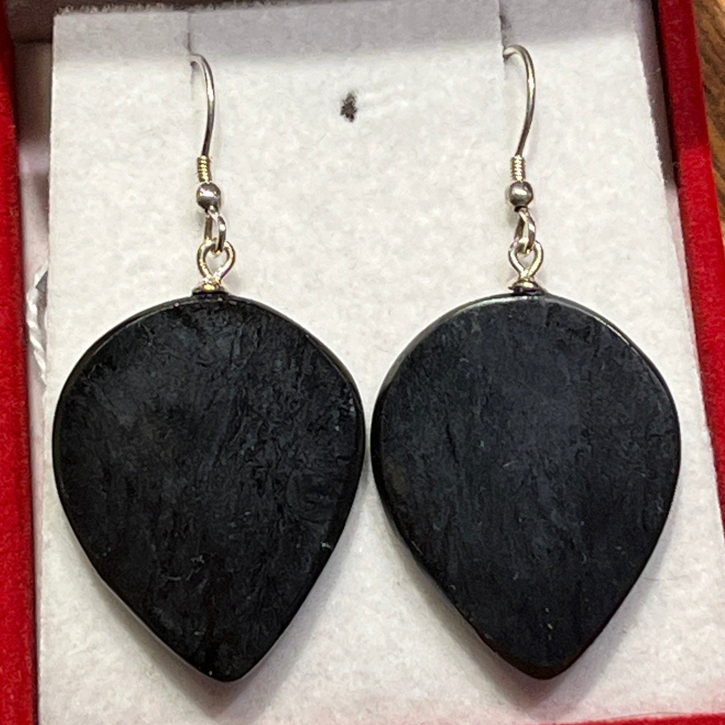 Alaskan Black Jade Guitar Pic Earrings