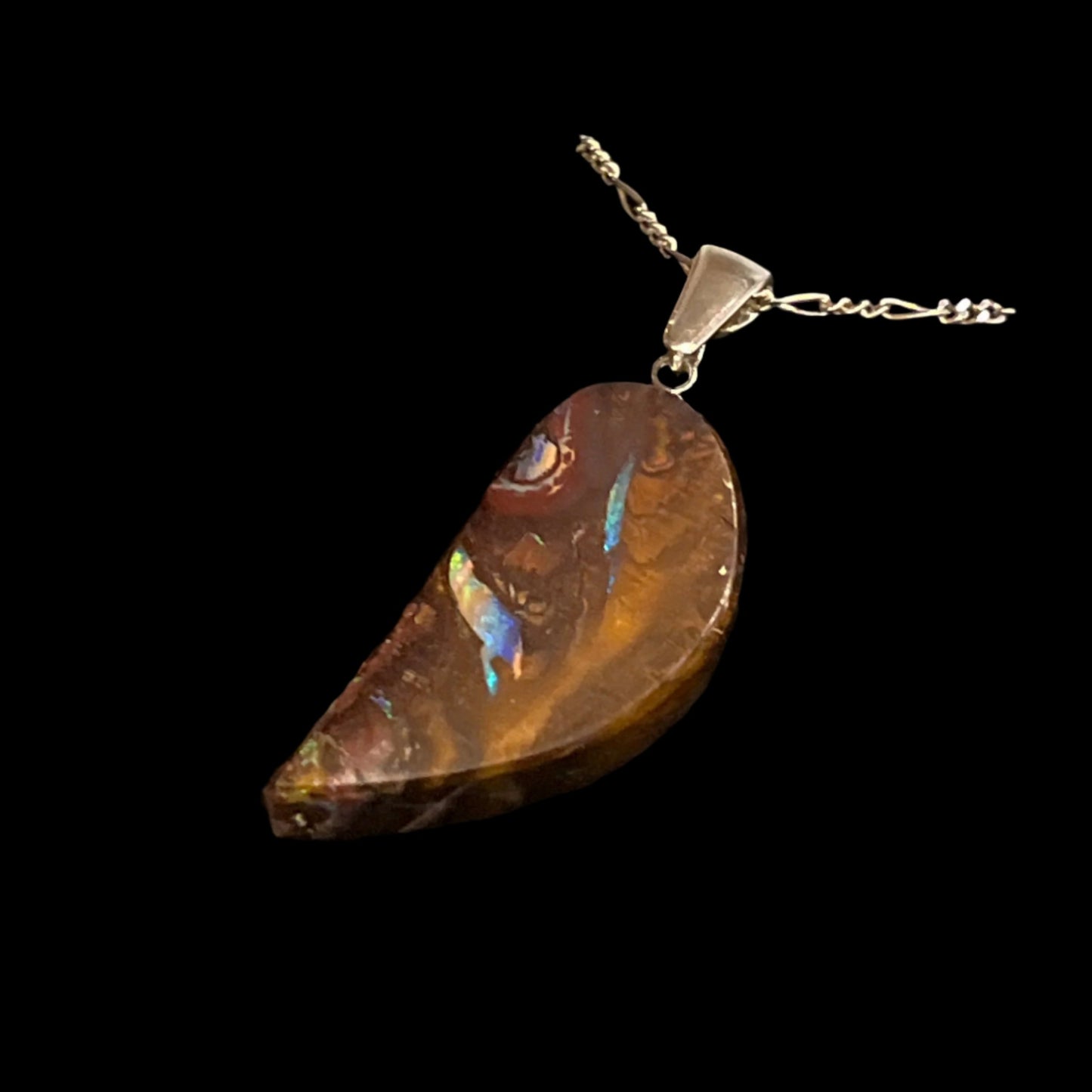 Australian Boulder Opal Pendant (Half-heart)