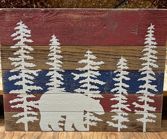 Red, White, Blue Polar Bear Cedar Art